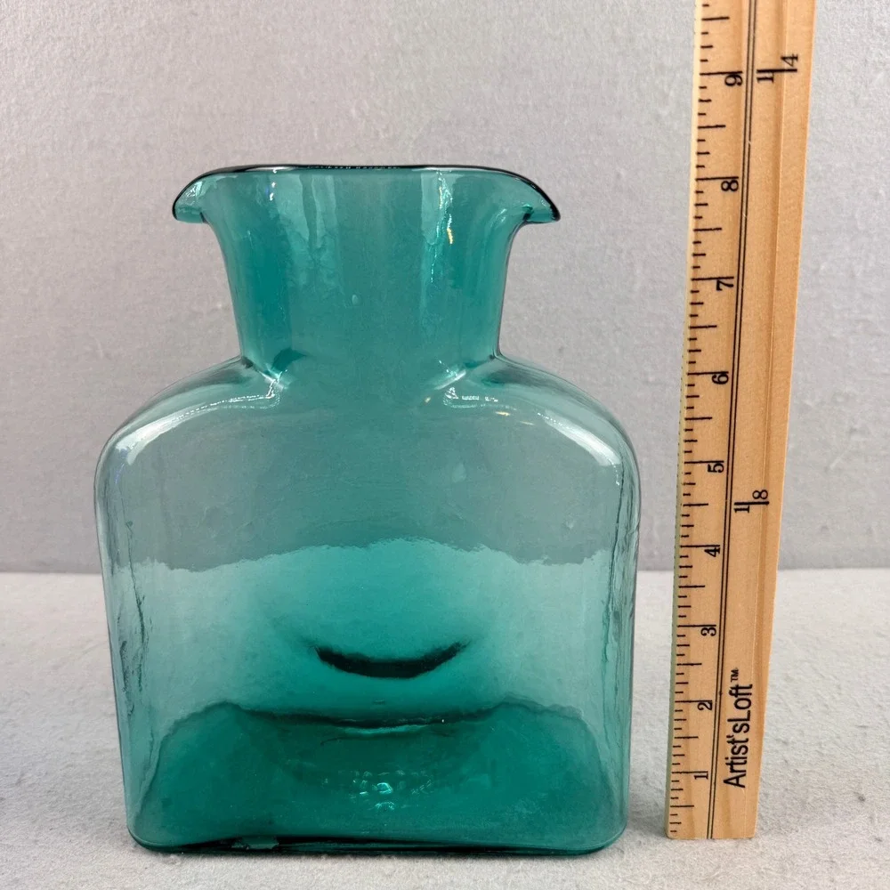 Blenko 384 Teal Blue Glass Water Bottle Carafe‎ Winslow Anderson 8 inch - Picture 6 of 6
